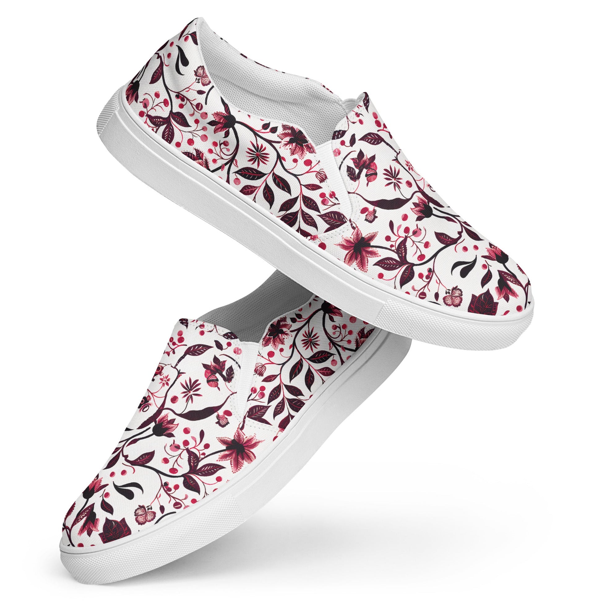 Burgundy Flower Men’s slip - on shoes - Sola Shoe