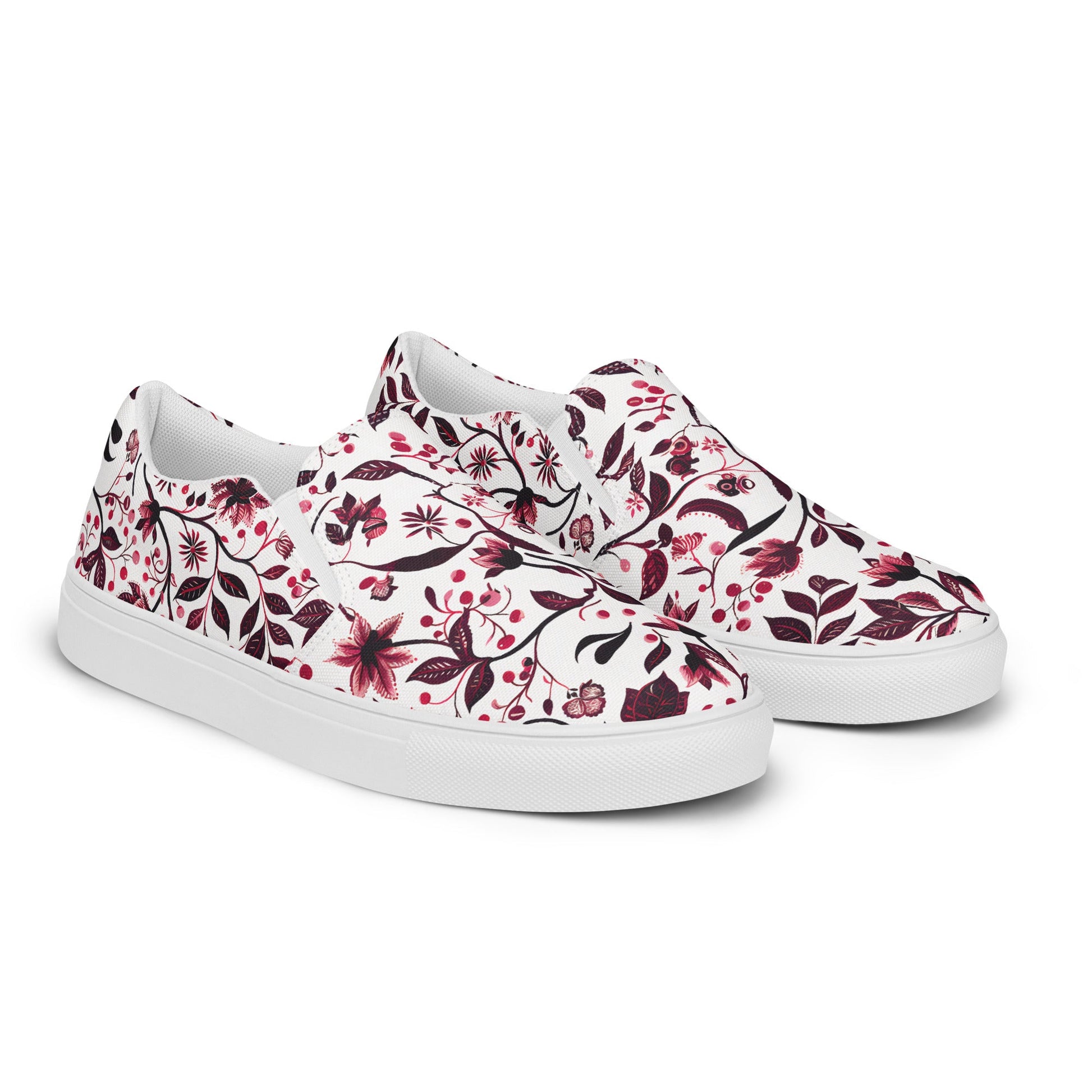 Burgundy Flower Men’s slip - on shoes - Sola Shoe