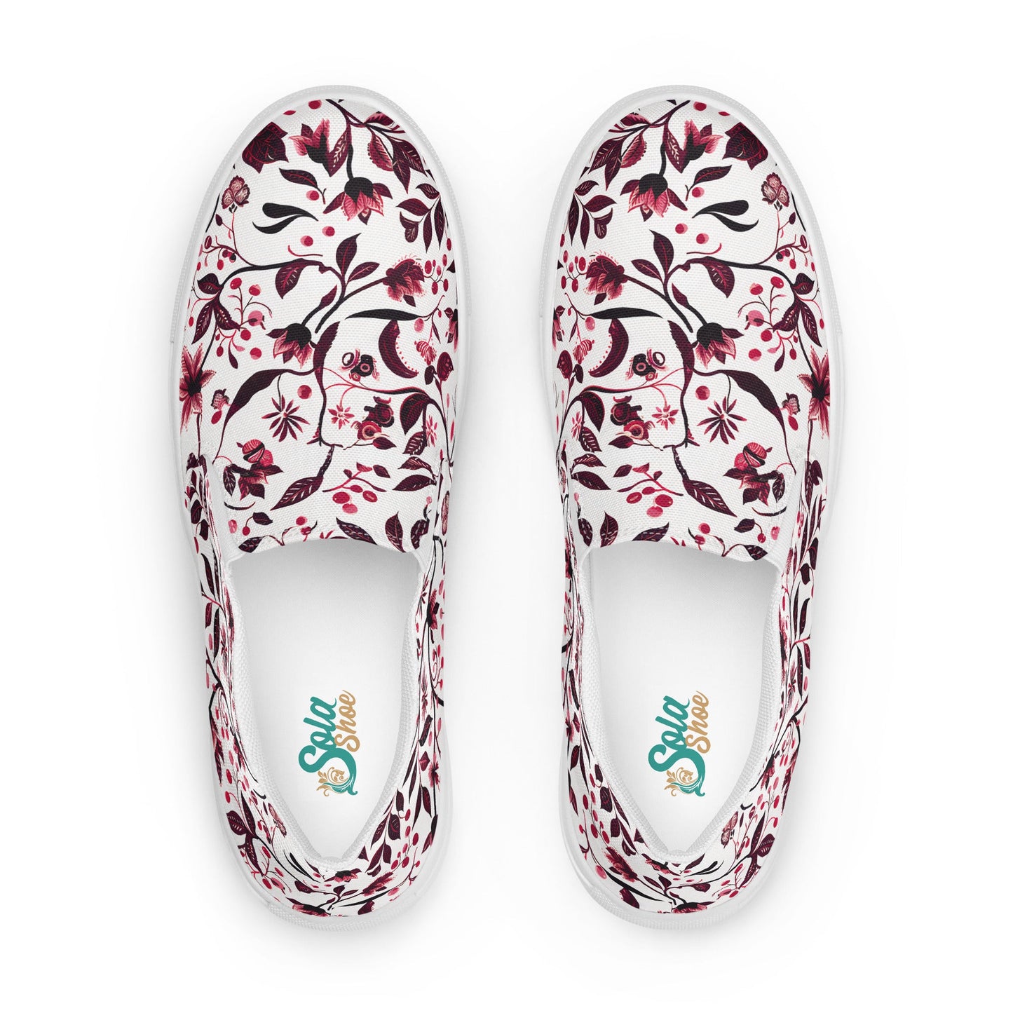 Burgundy Flower Men’s slip - on shoes - Sola Shoe