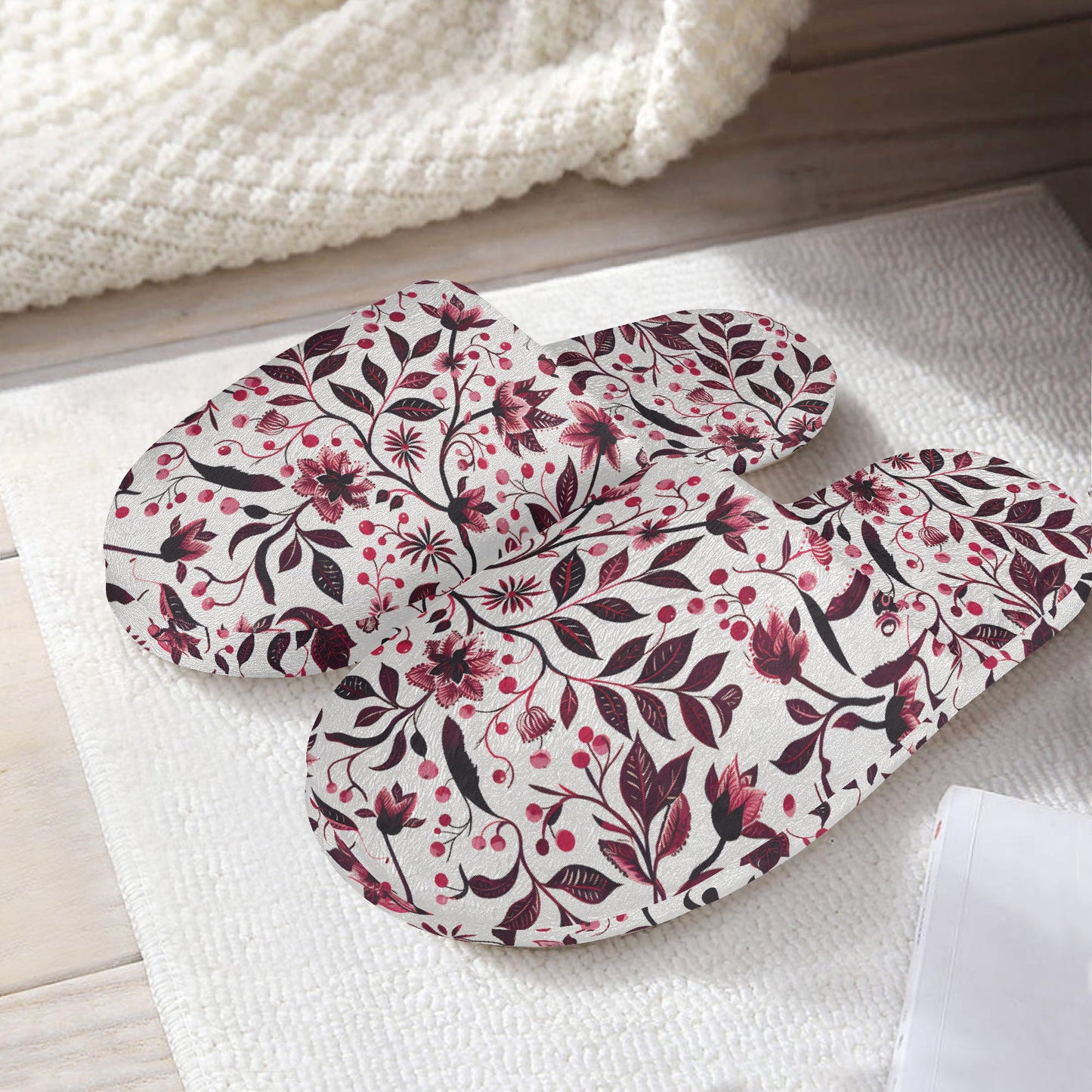 Burgundy Flower slippers – Cozy Sophistication with a Floral Twist - Sola Shoe