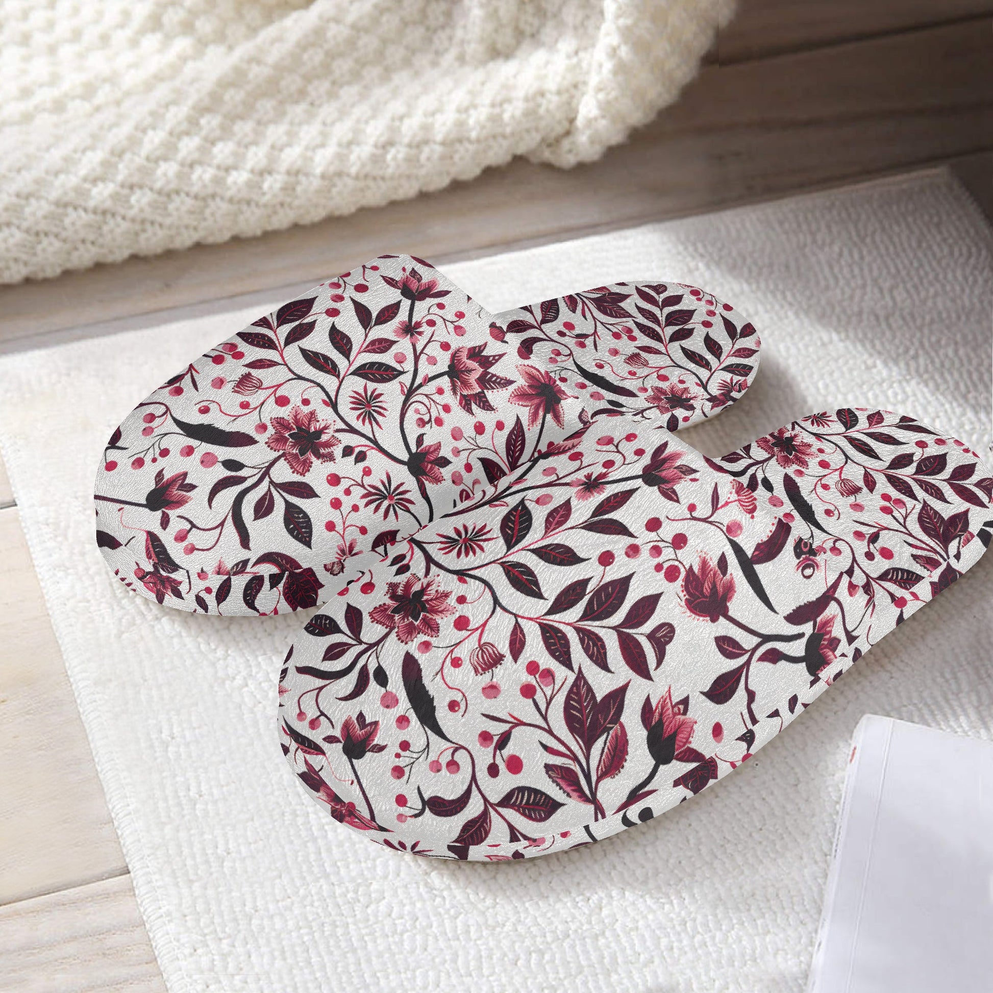 Burgundy Flower slippers – Cozy Sophistication with a Floral Twist - Sola Shoe