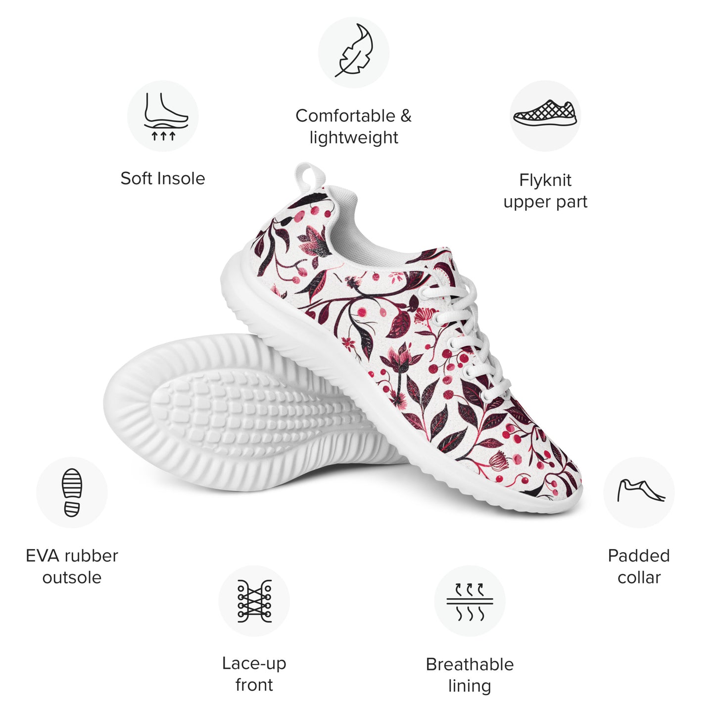 Burgundy Flower Athletic Shoes