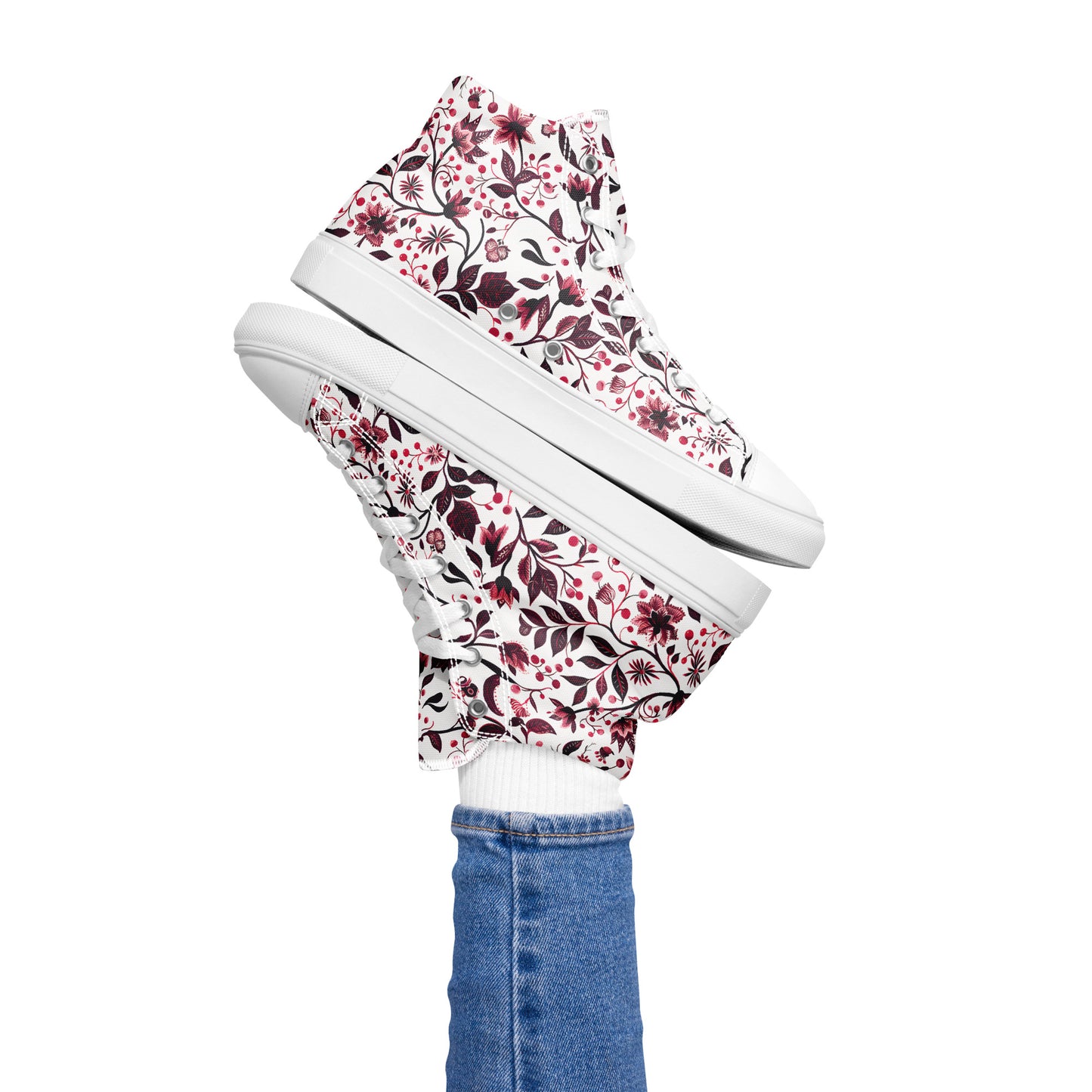 Burgundy Flower High Top Shoes