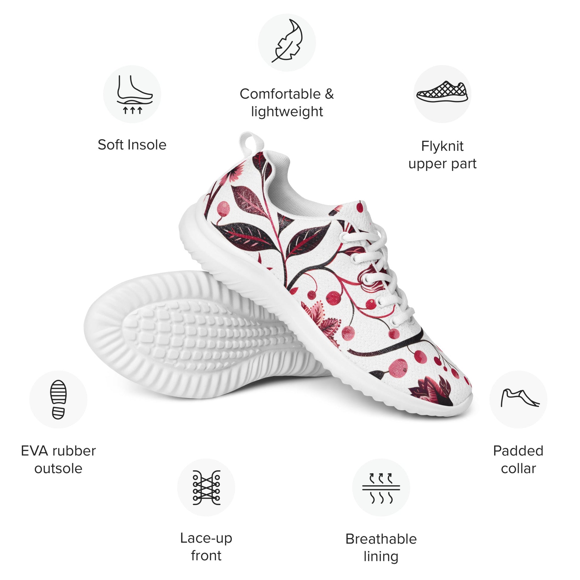 Burgundy Flower Athletic Shoes - Sola Shoe