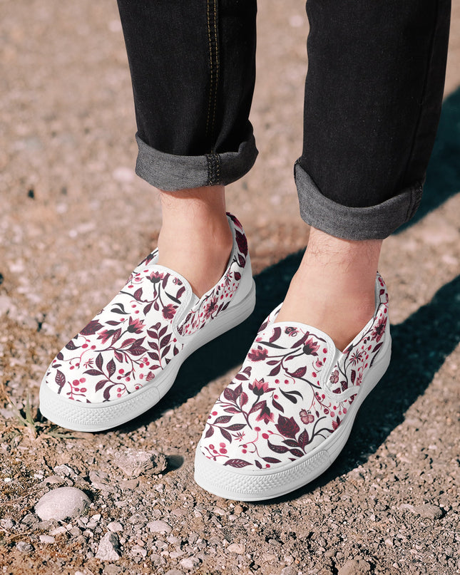 Burgundy Flower Classic Slip - On Shoes - Sola Shoe