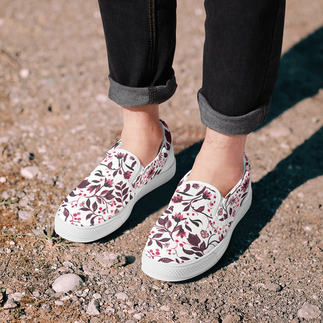 Burgundy Flower Classic Slip - On Shoes - Sola Shoe