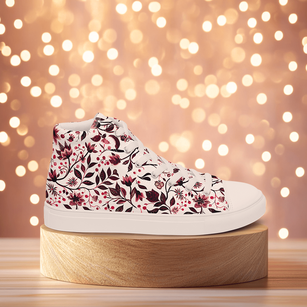 Burgundy Flower High Top Shoes - Sola Shoe