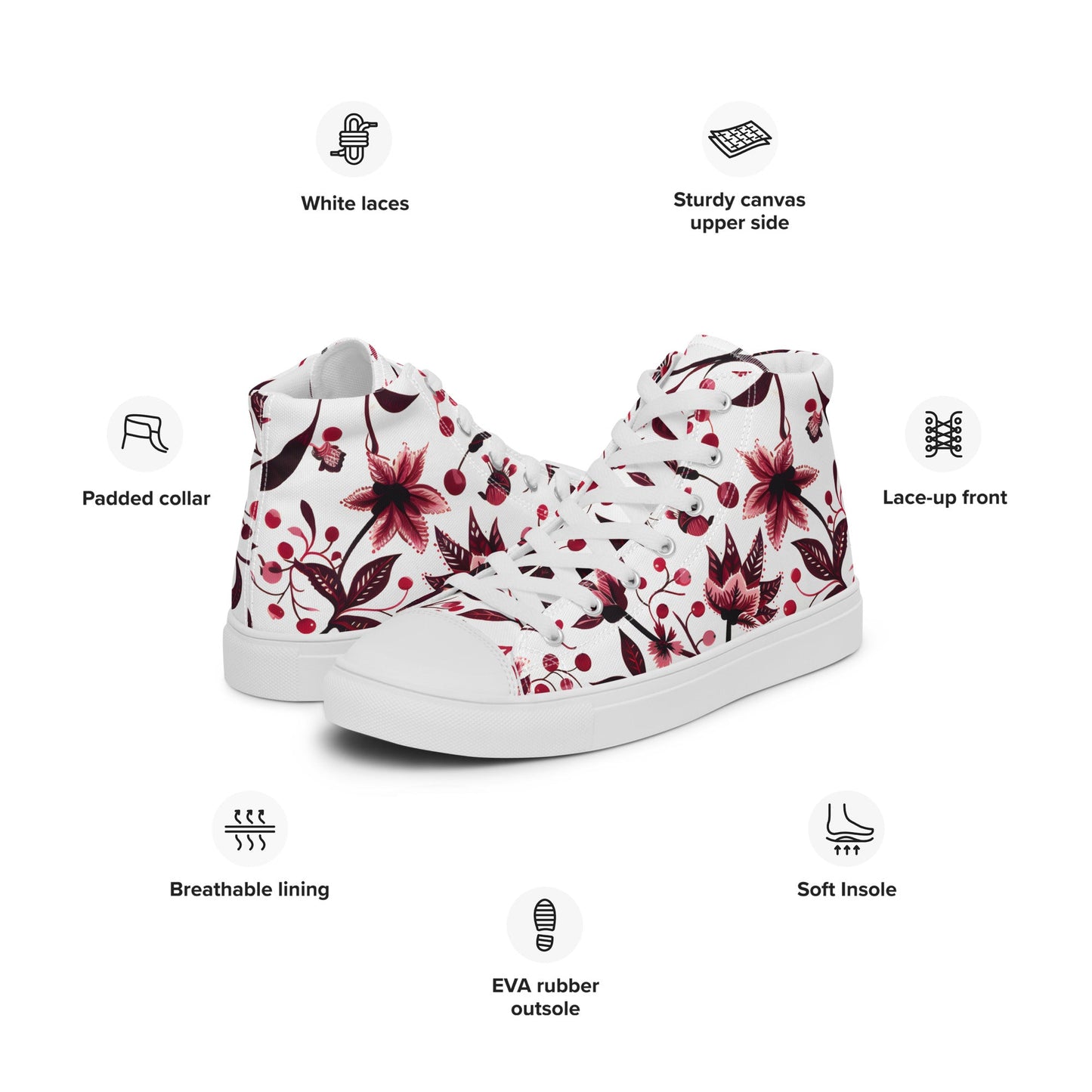 Burgundy Flower High Top Shoes - Sola Shoe