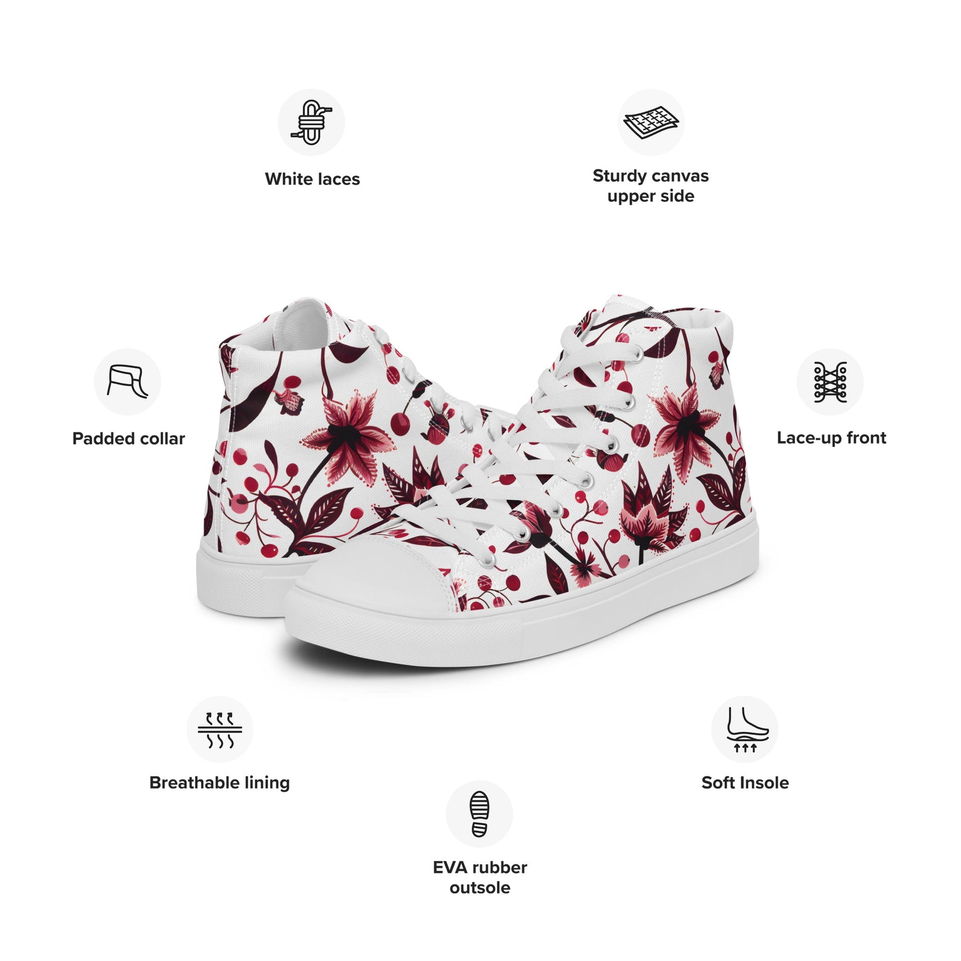 Burgundy Flower High Top Shoes - Sola Shoe
