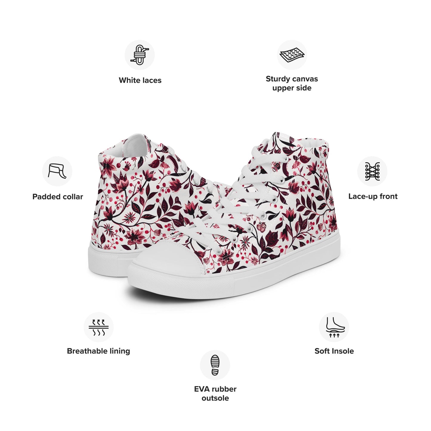 Burgundy Flower High Top Shoes - Sola Shoe