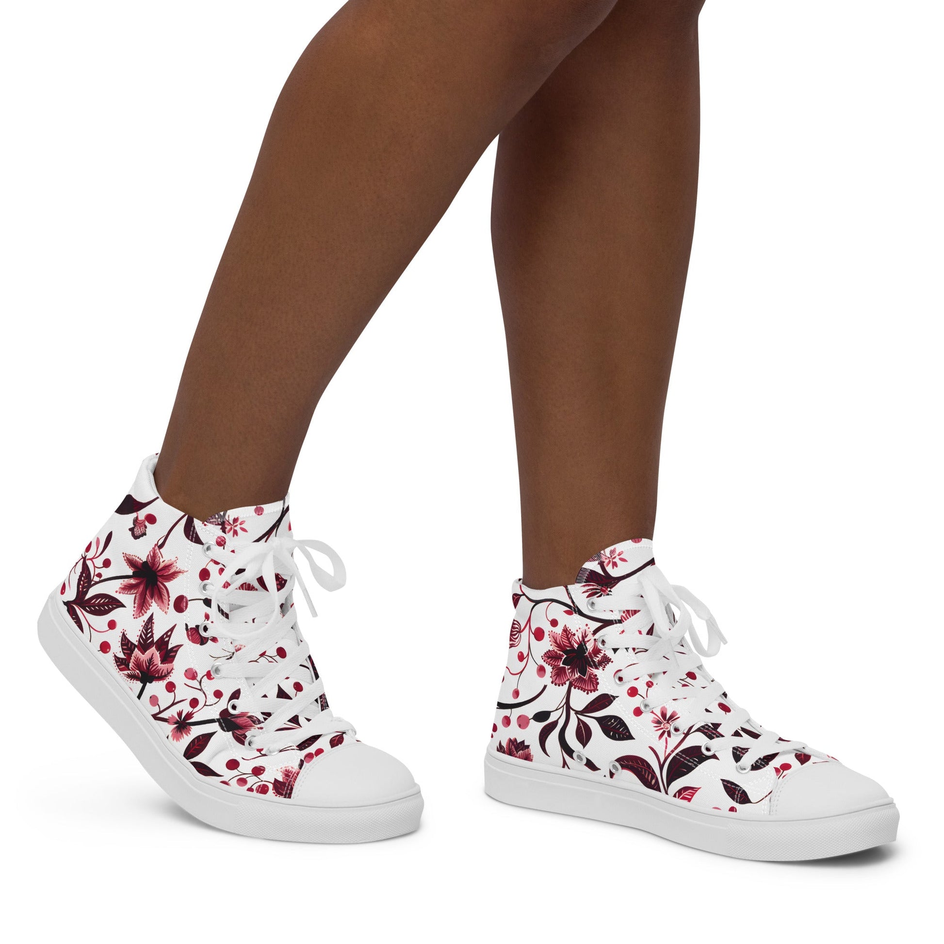 Burgundy Flower High Top Shoes - Sola Shoe