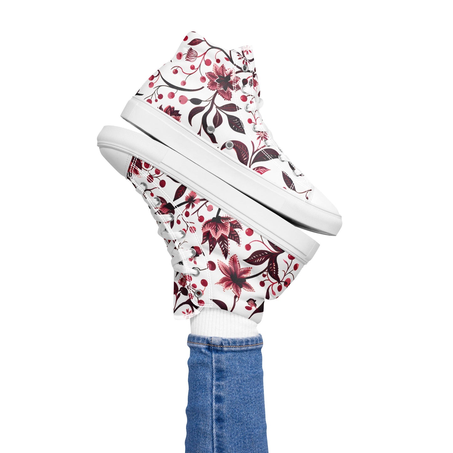 Burgundy Flower High Top Shoes - Sola Shoe