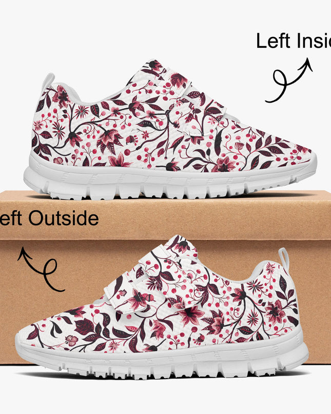 Burgundy Flower Kids Lightweight Velcro Sneaker - Sola Shoe