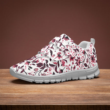 Burgundy Flower Kids Lightweight Velcro Sneaker - Sola Shoe