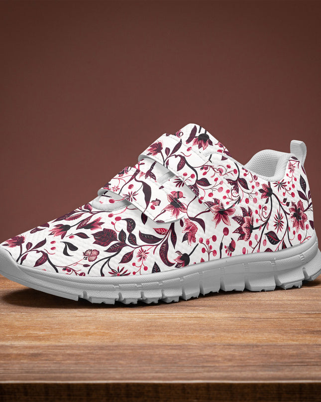 Burgundy Flower Kids Lightweight Velcro Sneaker - Sola Shoe