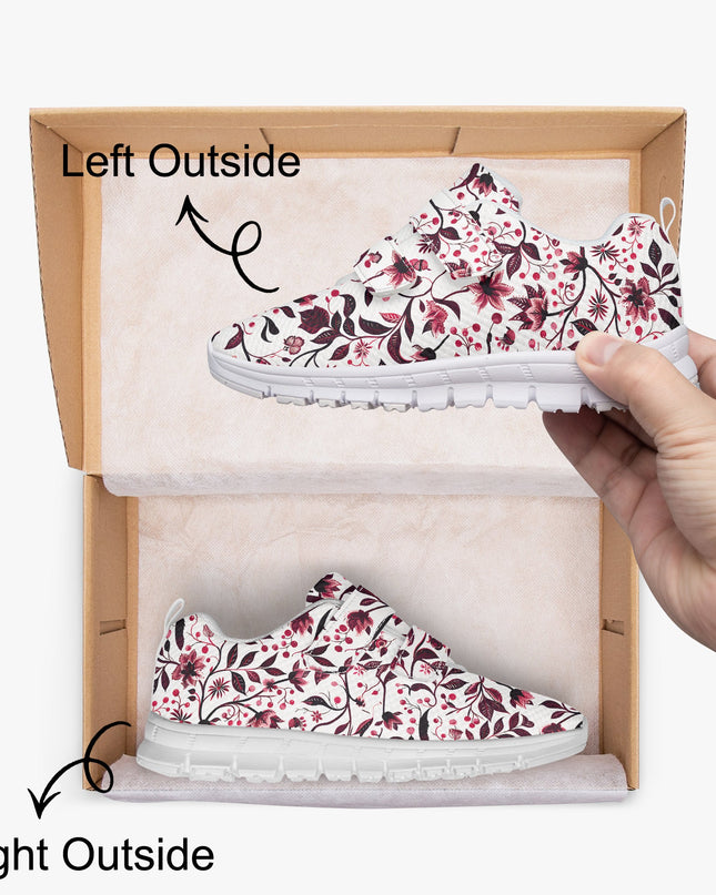 Burgundy Flower Kids Lightweight Velcro Sneaker - Sola Shoe