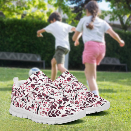 Burgundy Flower Kids Lightweight Velcro Sneaker - Sola Shoe