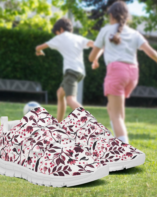Burgundy Flower Kids Lightweight Velcro Sneaker - Sola Shoe