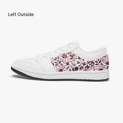 Burgundy Flower Low - Top Leather Sneakers - Sola Shoe