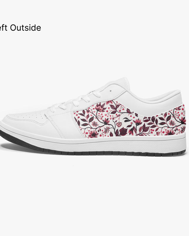 Burgundy Flower Low - Top Leather Sneakers - Sola Shoe