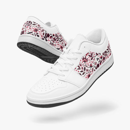 Burgundy Flower Low - Top Leather Sneakers - Sola Shoe