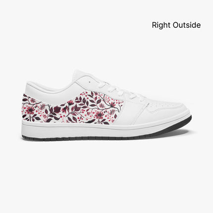 Burgundy Flower Low - Top Leather Sneakers - Sola Shoe