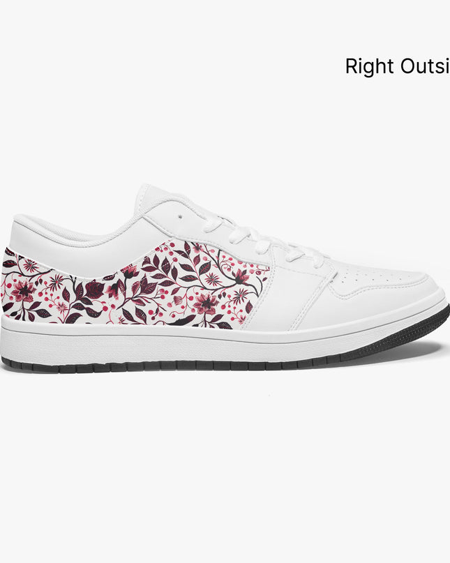 Burgundy Flower Low - Top Leather Sneakers - Sola Shoe
