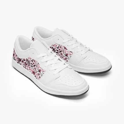 Burgundy Flower Low - Top Leather Sneakers - Sola Shoe