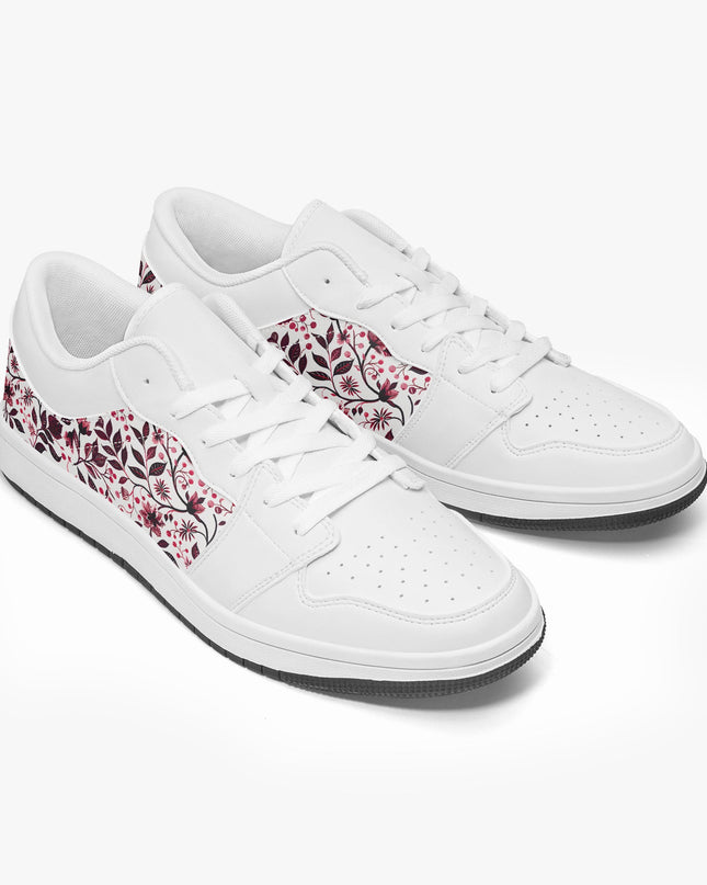 Burgundy Flower Low - Top Leather Sneakers - Sola Shoe