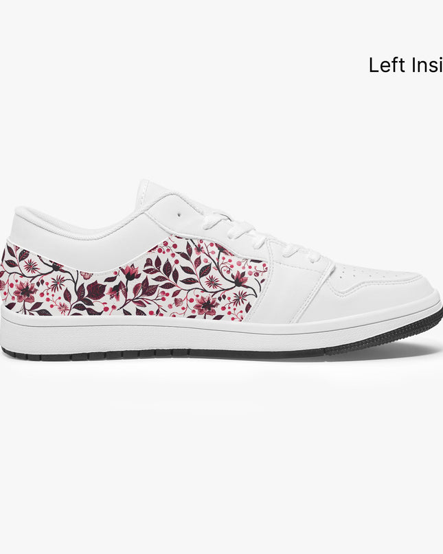Burgundy Flower Low - Top Leather Sneakers - Sola Shoe