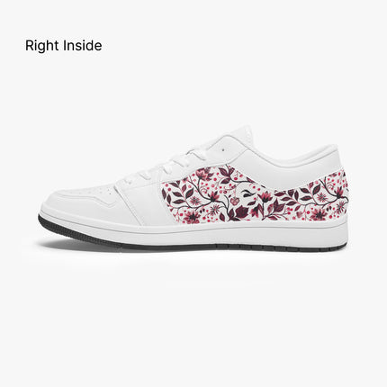 Burgundy Flower Low - Top Leather Sneakers - Sola Shoe