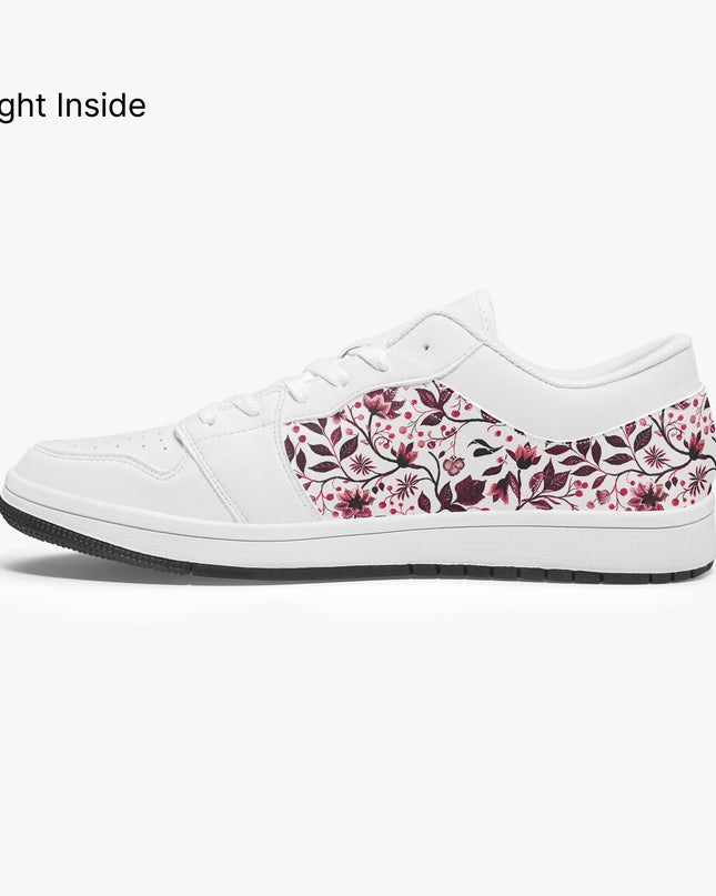 Burgundy Flower Low - Top Leather Sneakers - Sola Shoe