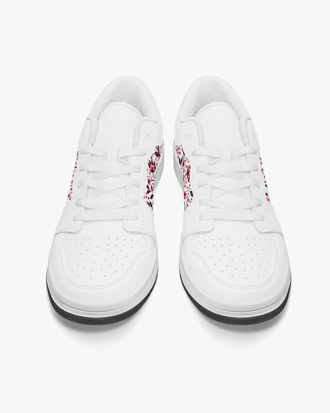Burgundy Flower Low - Top Leather Sneakers - Sola Shoe