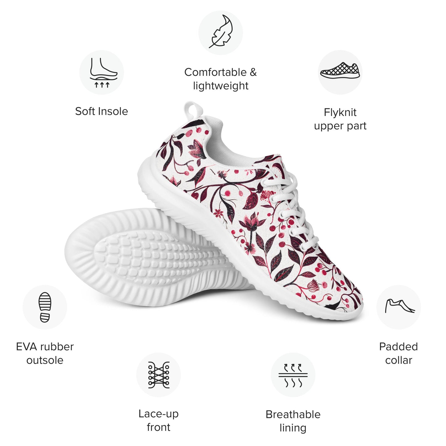 Burgundy Flower Men’s athletic shoes - Sola Shoe