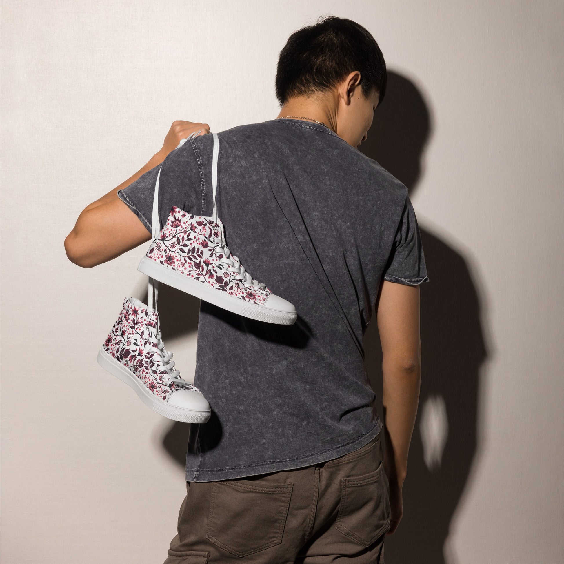 Burgundy Flower Men’s high top shoes - Sola Shoe