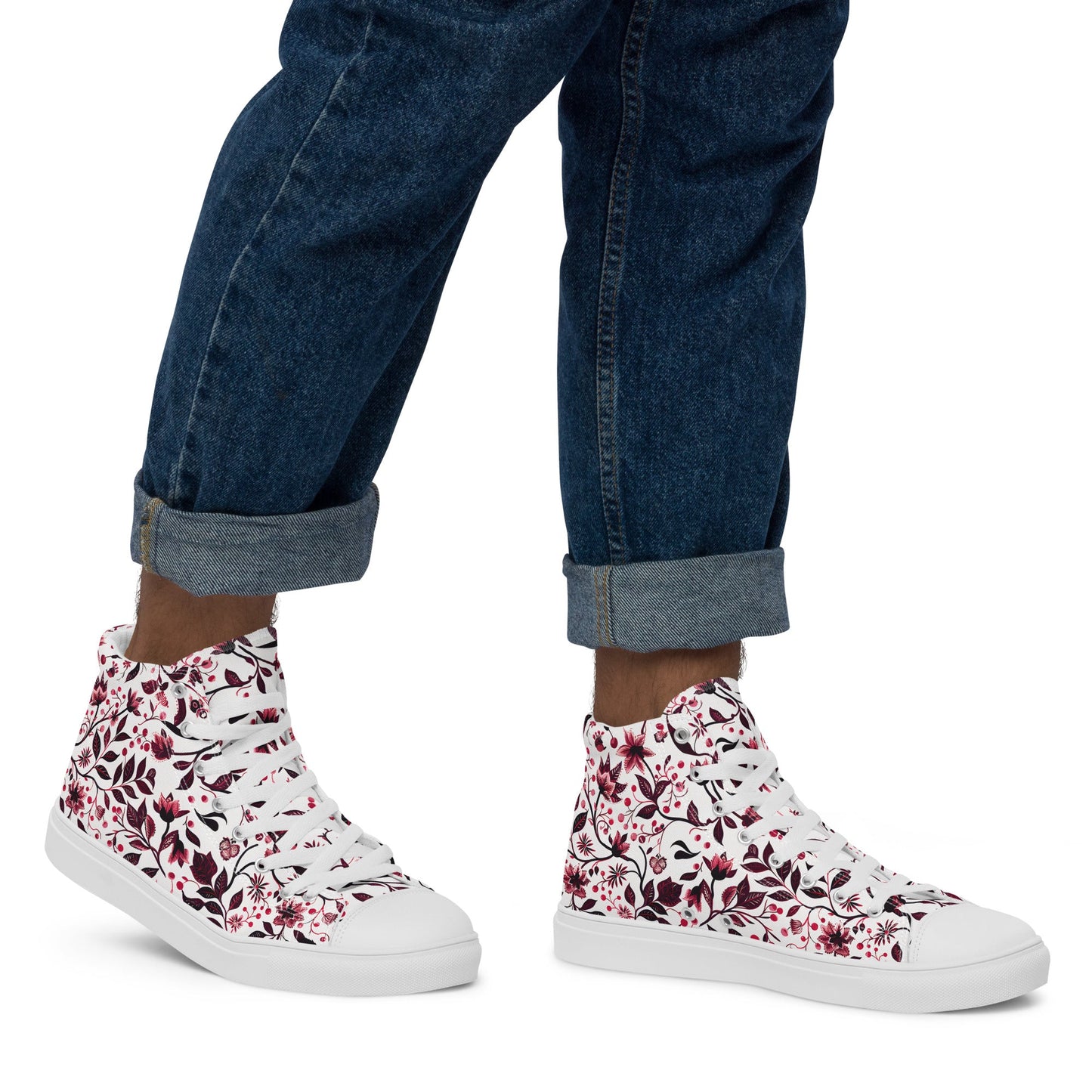 Burgundy Flower Men’s high top shoes - Sola Shoe