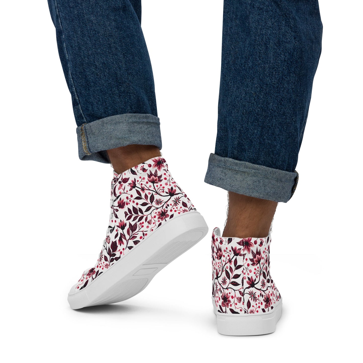 Burgundy Flower Men’s high top shoes - Sola Shoe