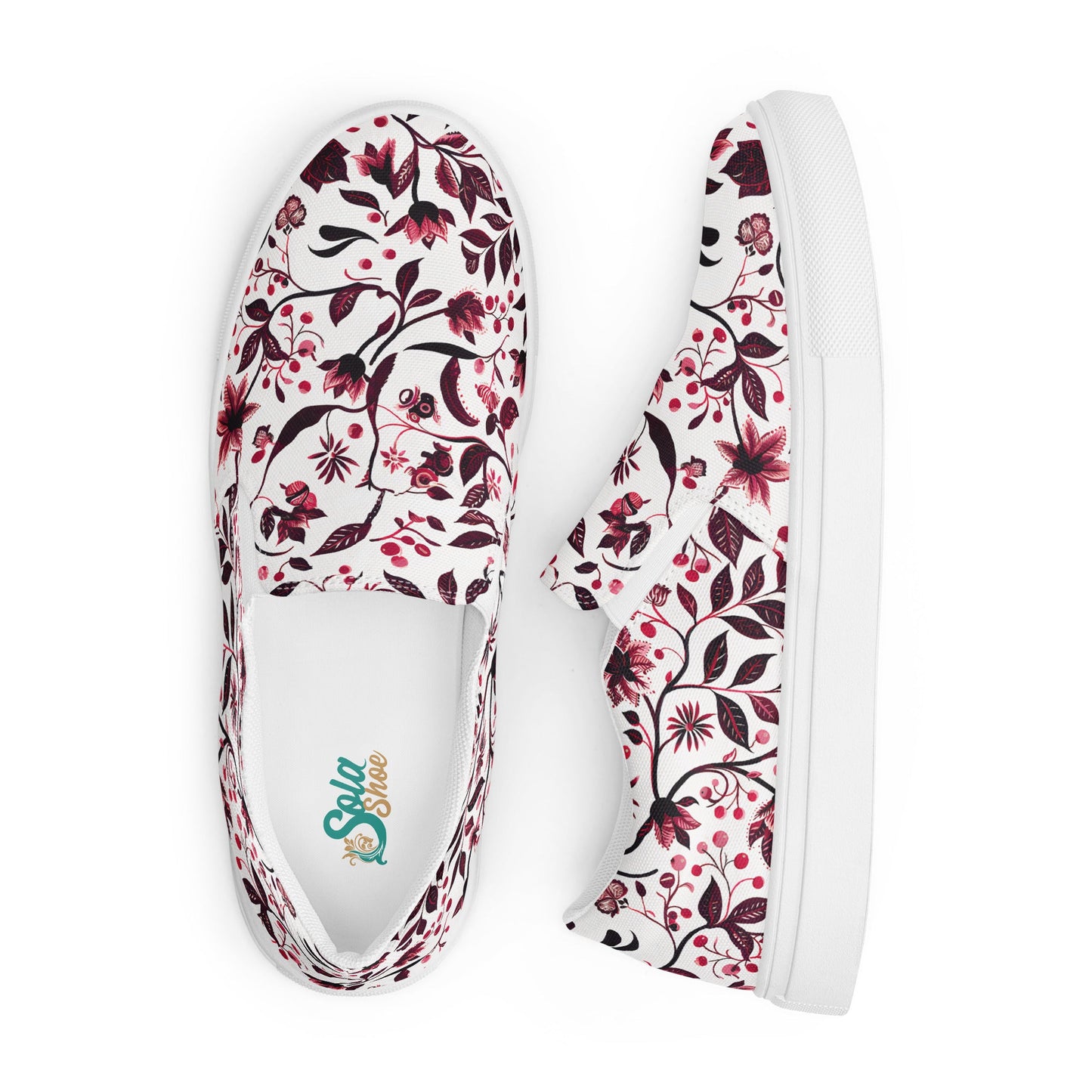 Burgundy Flower Men’s slip - on shoes - Sola Shoe