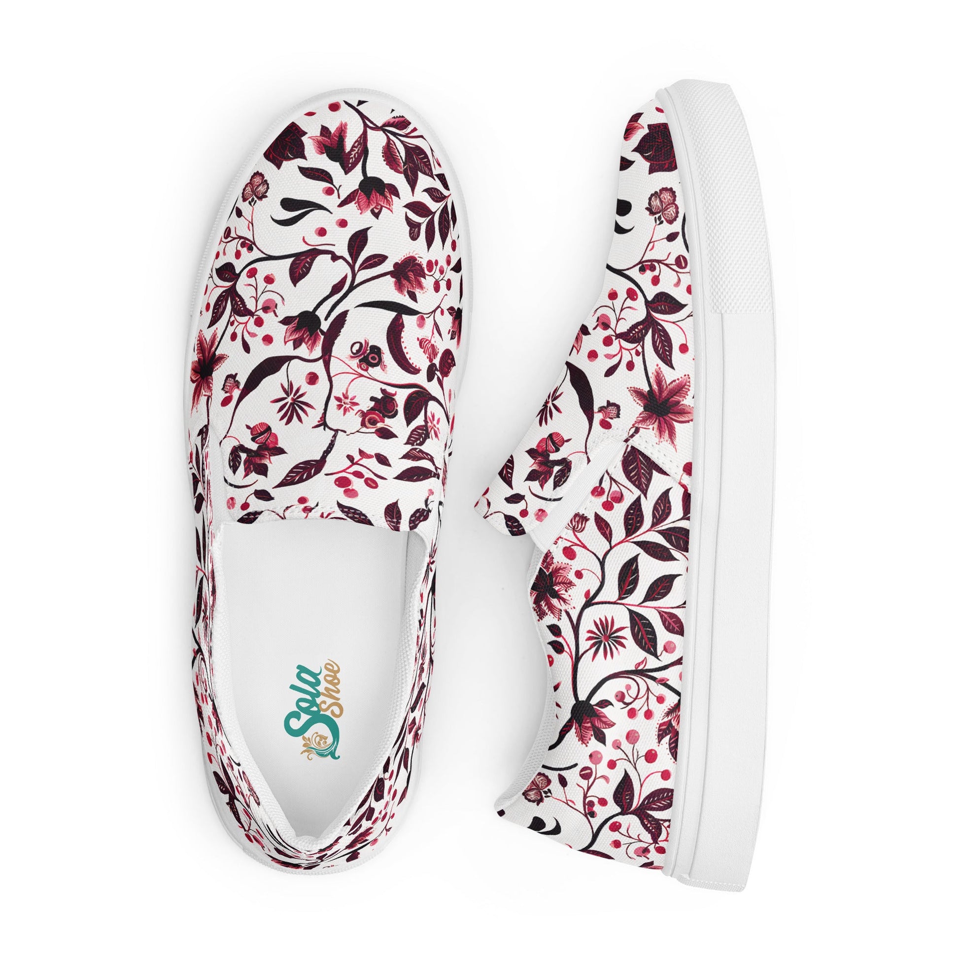 Burgundy Flower Men’s slip - on shoes - Sola Shoe