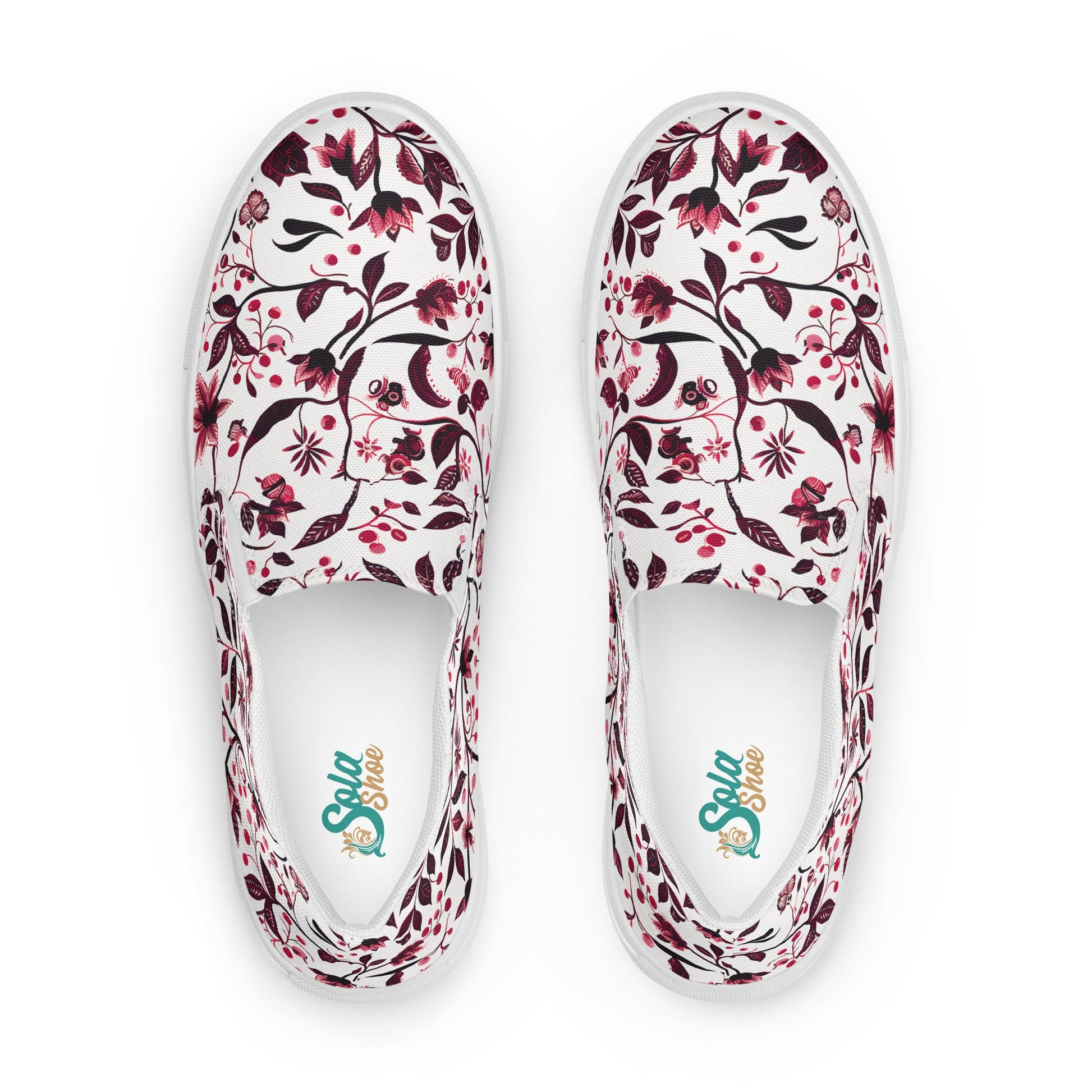 Burgundy Flower Men’s slip - on shoes - Sola Shoe