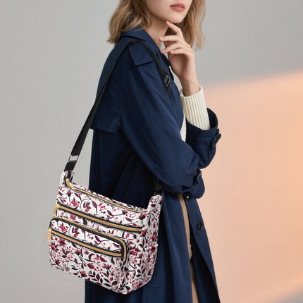 Burgundy Flower Multi - pocket Crossbody Bag - Sola Shoe