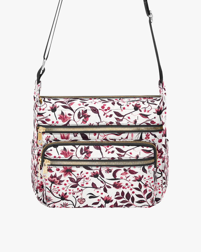 Burgundy Flower Multi - pocket Crossbody Bag - Sola Shoe