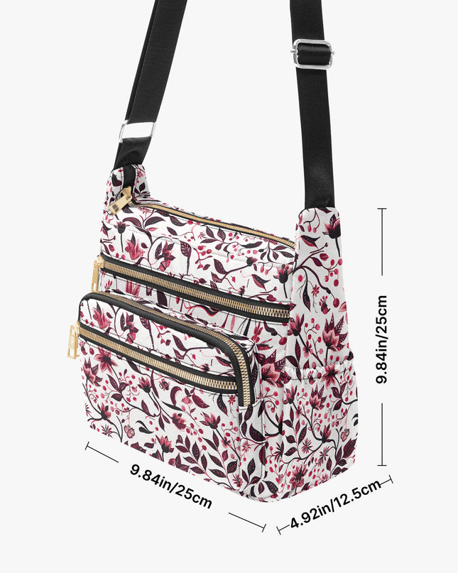 Burgundy Flower Multi - pocket Crossbody Bag - Sola Shoe