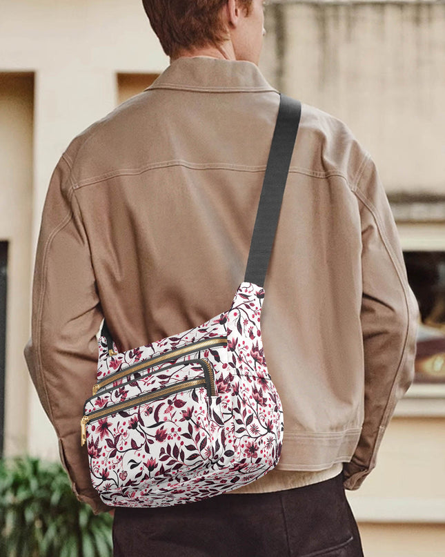 Burgundy Flower Multi - pocket Crossbody Bag - Sola Shoe