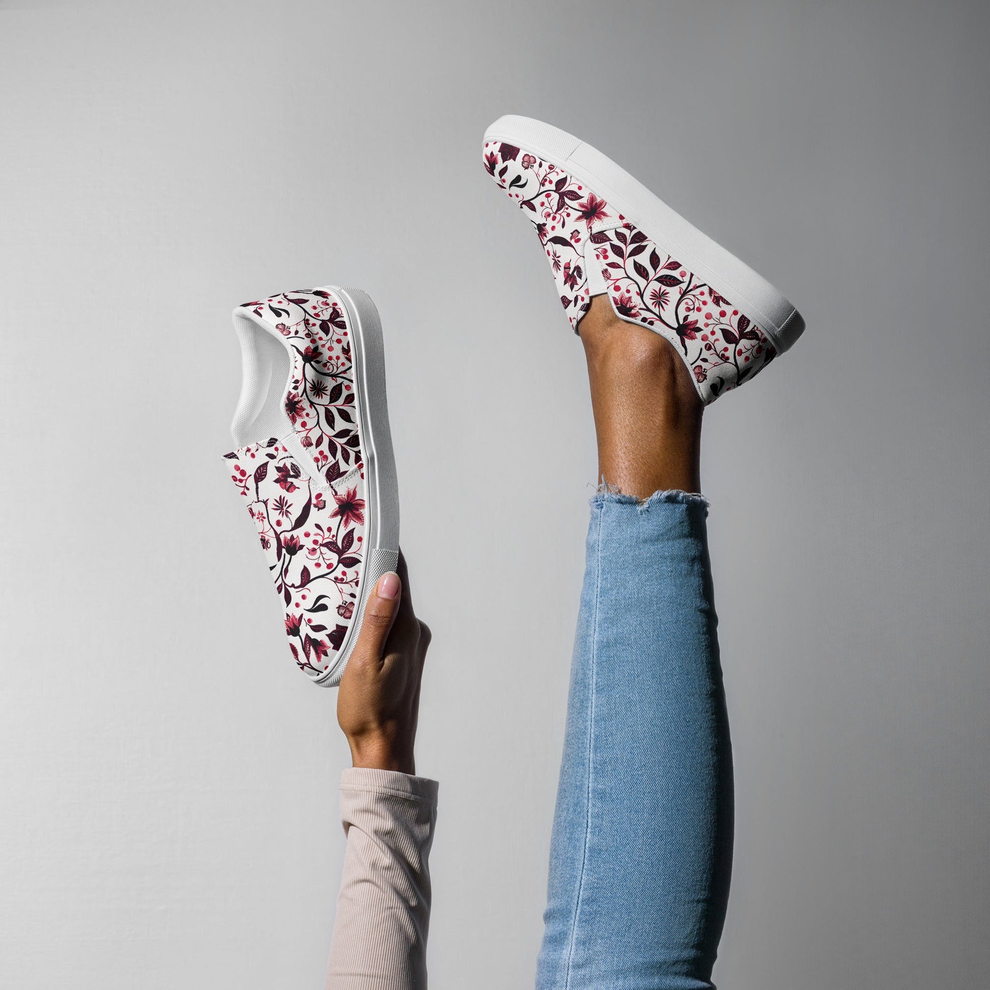 Burgundy Flower slip - on shoes - Sola Shoe