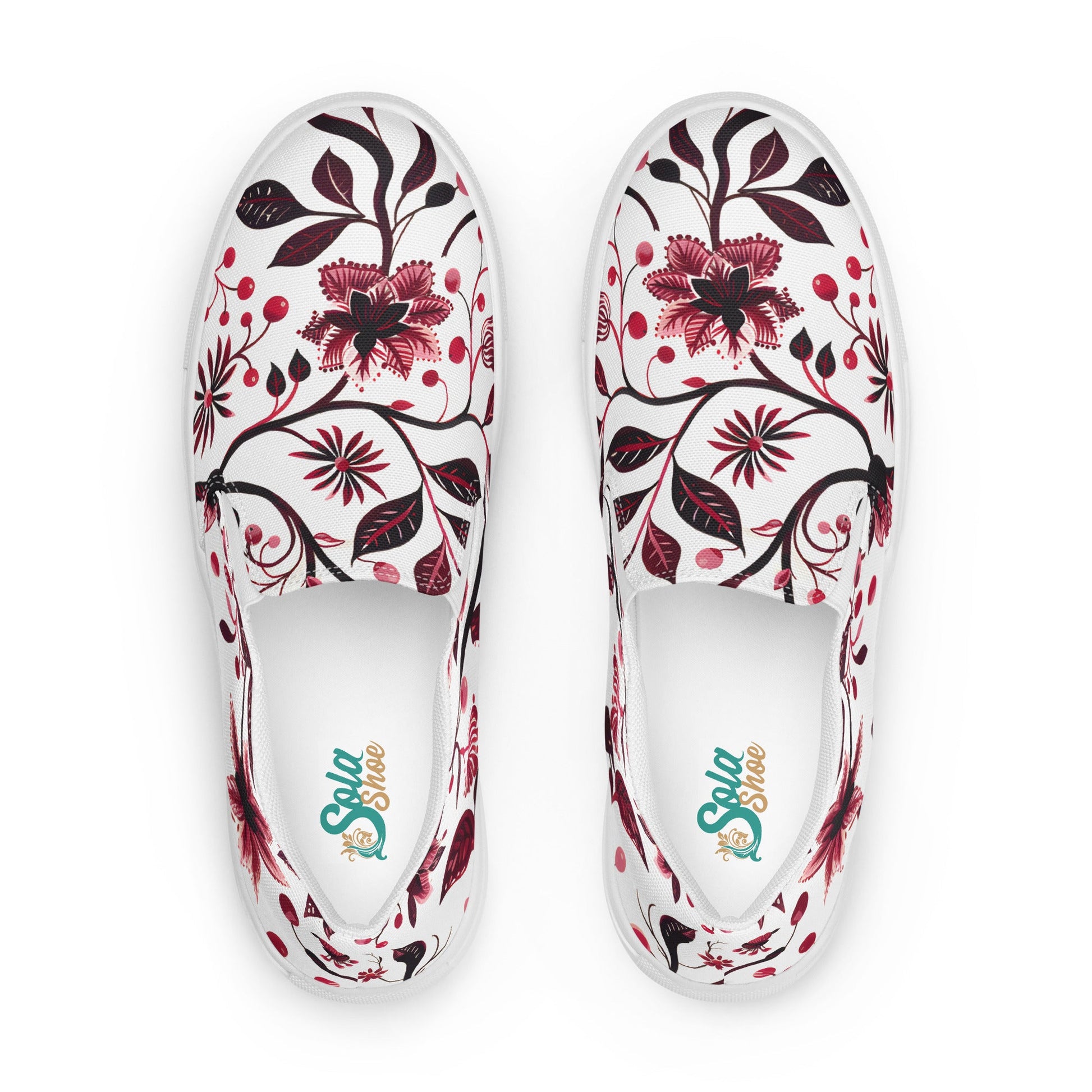 Burgundy Flower slip - on shoes - Sola Shoe