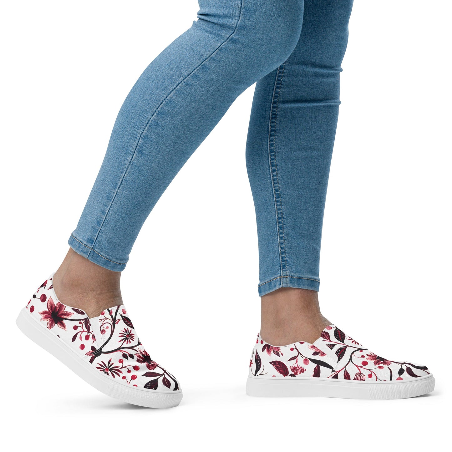 Burgundy Flower slip - on shoes - Sola Shoe