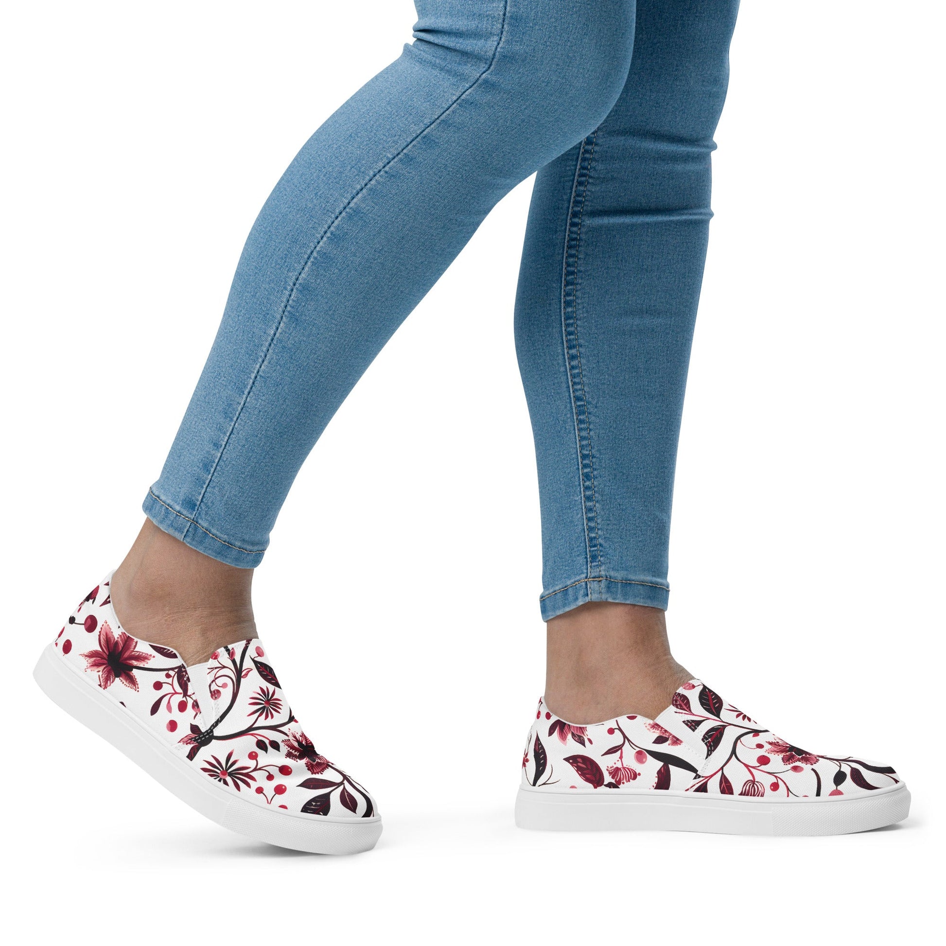 Burgundy Flower slip - on shoes - Sola Shoe