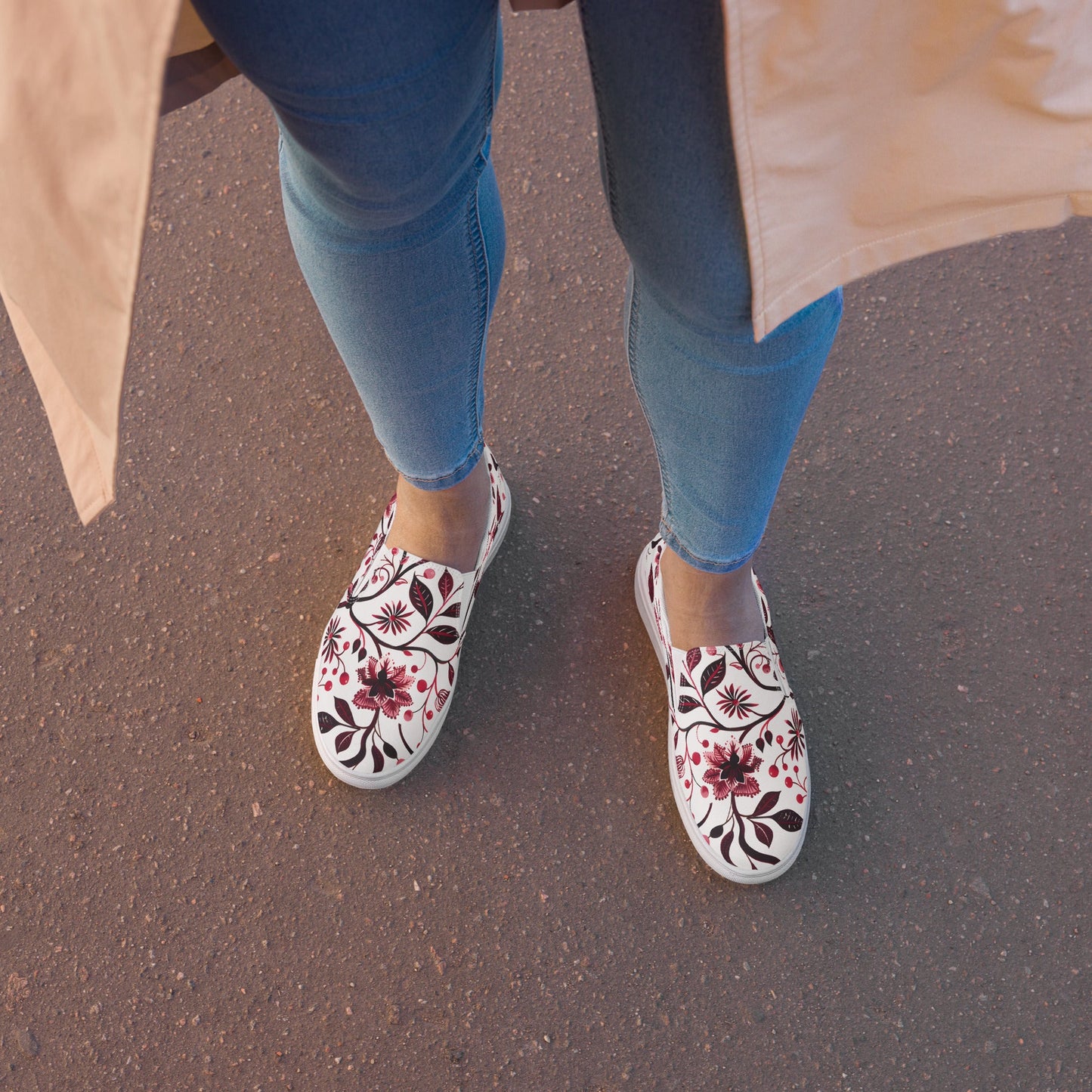 Burgundy Flower slip - on shoes - Sola Shoe