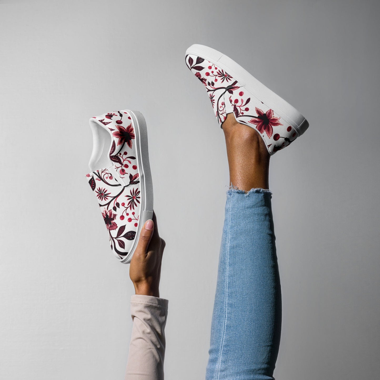 Burgundy Flower slip - on shoes - Sola Shoe